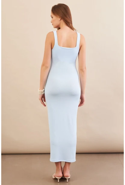 Kadın Bebe Mavi Kare Yaka Midi Elbise DMR295-90