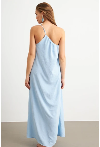 Kadın Bebe Mavi Tek Omuz Maxi Elbise İRE1012