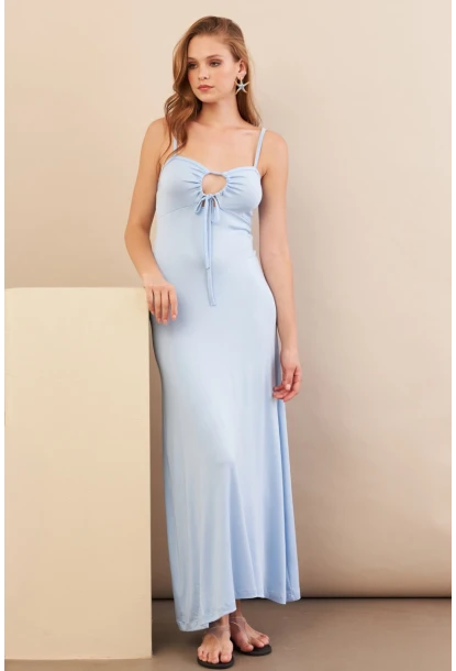 Kadın Bebe Mavi Önü Pencereli Midaxi Elbise EY3114