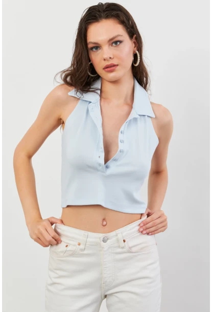 Kadın Bebe Mavi Sırtı Açık Düğmeli Bluz LPP1246-90