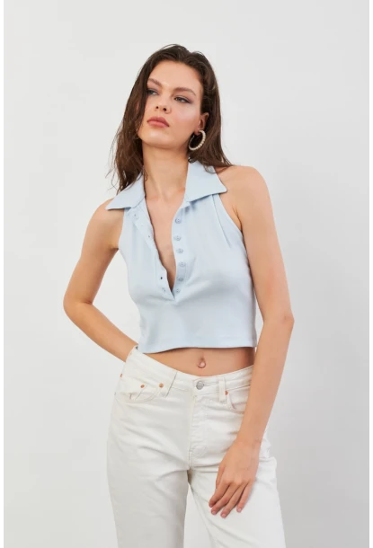 Kadın Bebe Mavi Sırtı Açık Düğmeli Bluz LPP1246-90