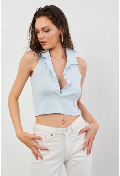 Kadın Bebe Mavi Sırtı Açık Düğmeli Bluz LPP1246-90