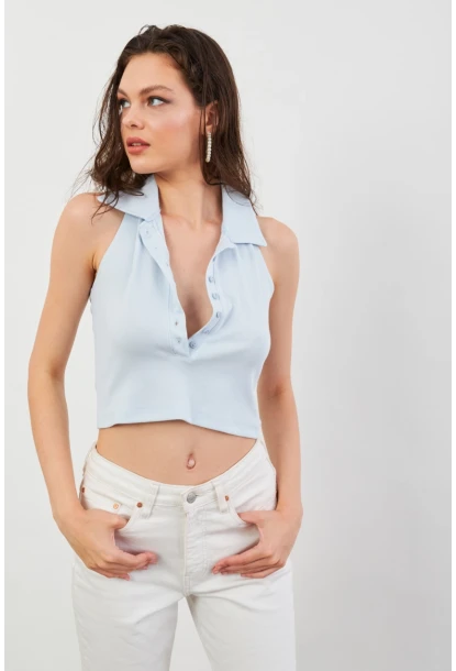 Kadın Bebe Mavi Sırtı Açık Düğmeli Bluz LPP1246-90