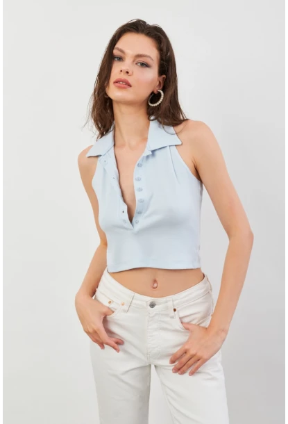 Kadın Bebe Mavi Sırtı Açık Düğmeli Bluz LPP1246-90