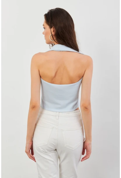 Kadın Bebe Mavi Sırtı Açık Düğmeli Bluz LPP1246-90