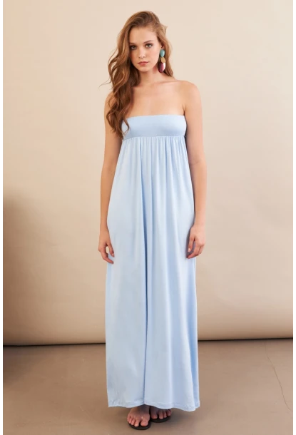 Kadın Bebe Mavi Straplez Midi Elbise EY3111