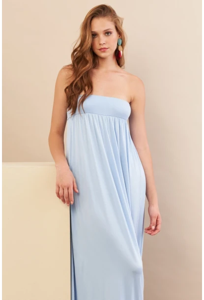 Kadın Bebe Mavi Straplez Midi Elbise EY3111