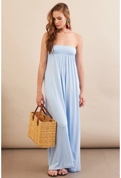 Kadın Bebe Mavi Straplez Midi Elbise EY3111