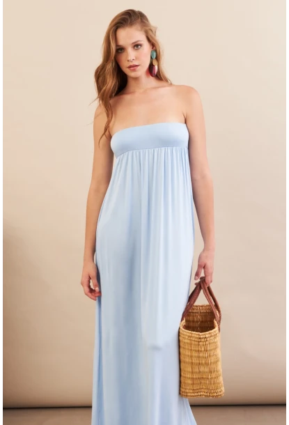 Kadın Bebe Mavi Straplez Midi Elbise EY3111