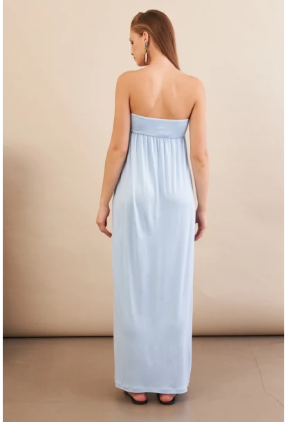 Kadın Bebe Mavi Straplez Midi Elbise EY3111