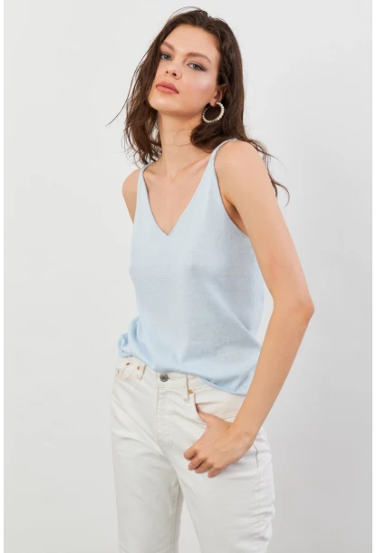 Kadın Bebe Mavi V Yaka Triko Bluz KZ546