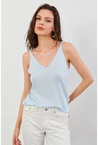 Kadın Bebe Mavi V Yaka Triko Bluz KZ546