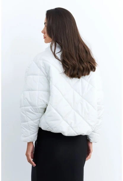 Kadın Beyaz Beli Lastikli Yarasa Kol Şişme Mont MX11