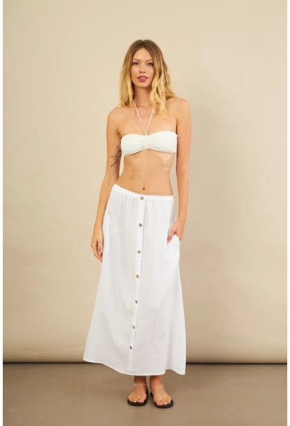 Kadın Beyaz Cepli Müslin Midi Etek BTY103