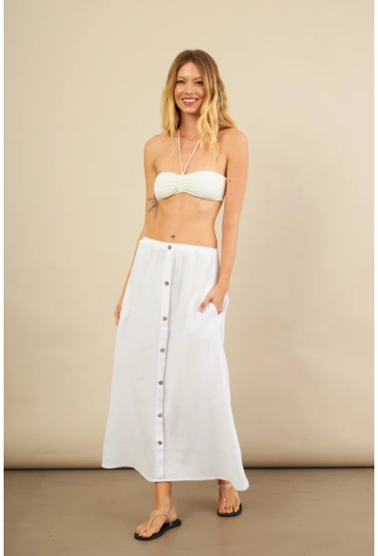 Kadın Beyaz Cepli Müslin Midi Etek BTY103
