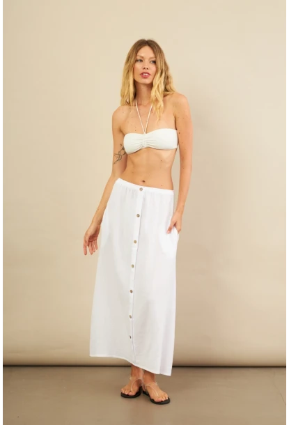 Kadın Beyaz Cepli Müslin Midi Etek BTY103