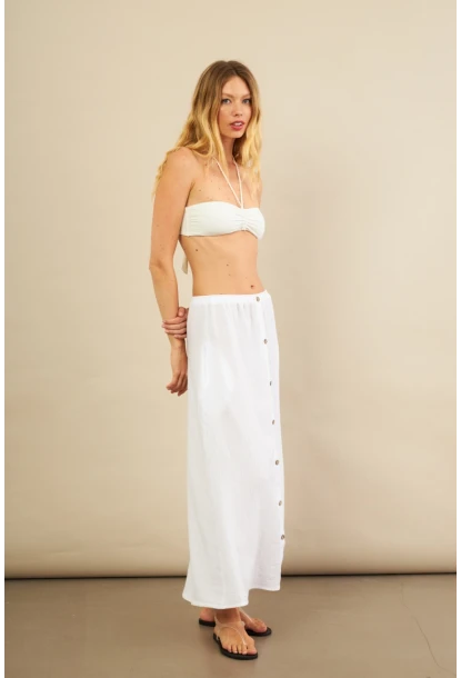 Kadın Beyaz Cepli Müslin Midi Etek BTY103