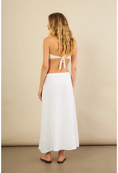 Kadın Beyaz Cepli Müslin Midi Etek BTY103