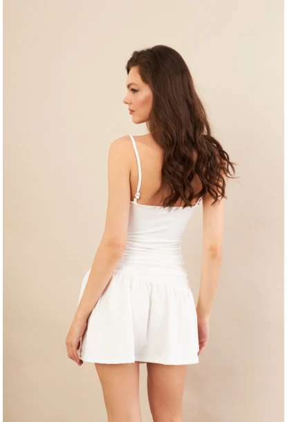 Kadın Beyaz Drapeli Mini Elbise DCF080