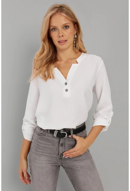 Kadın Beyaz Düğmeli Bluz BR1320