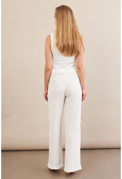 Kadın Beyaz Gofre Yelek Pantalon Takım FLU330