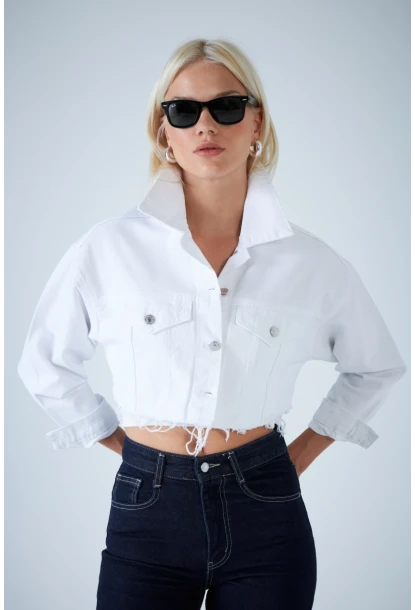 Kadın Beyaz Kısa Denim Ceket TSS103