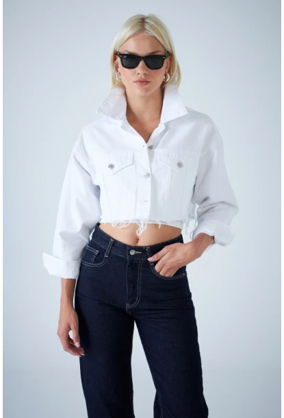 Kadın Beyaz Kısa Denim Ceket TSS103