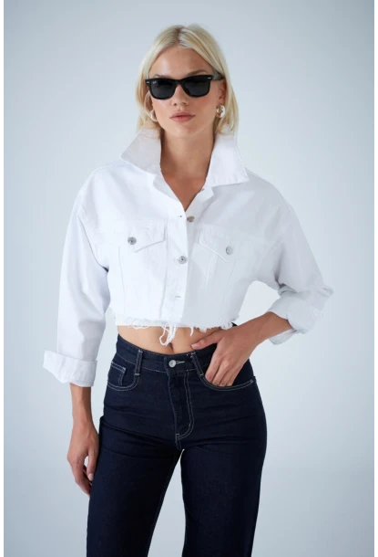 Kadın Beyaz Kısa Denim Ceket TSS103
