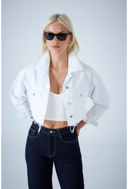 Kadın Beyaz Kısa Denim Ceket TSS103