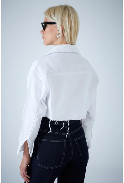 Kadın Beyaz Kısa Denim Ceket TSS103