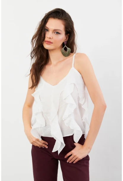 Kadın Beyaz Krinkıl Bluz SOL1504