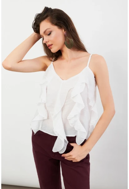 Kadın Beyaz Krinkıl Bluz SOL1504
