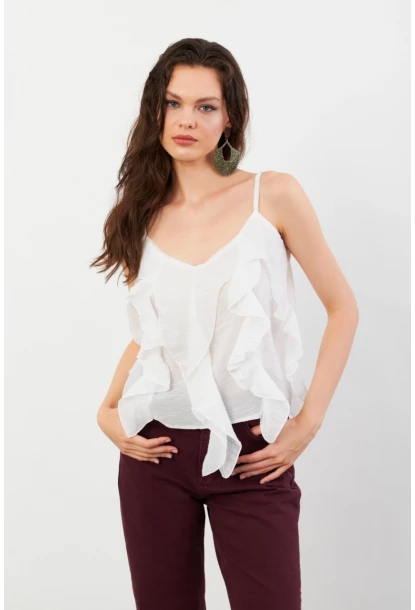 Kadın Beyaz Krinkıl Bluz SOL1504