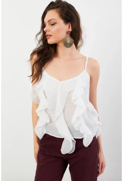 Kadın Beyaz Krinkıl Bluz SOL1504