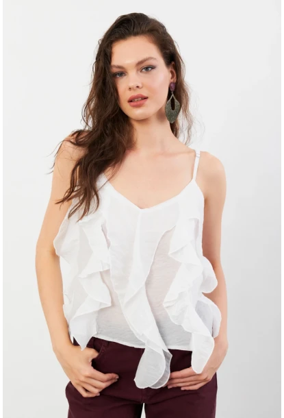Kadın Beyaz Krinkıl Bluz SOL1504