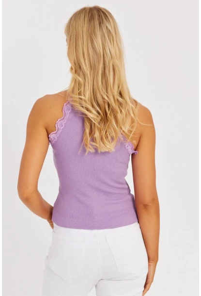 Kadın Beyaz-Lila Halter Yaka Dantelli Bluz MK08