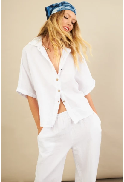 Kadın Beyaz Müslin Gömlek BTY101