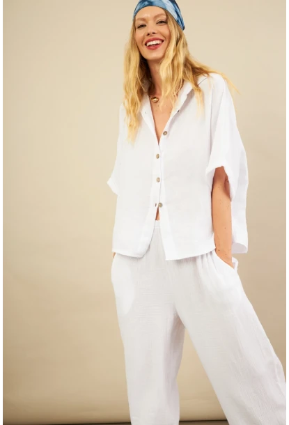 Kadın Beyaz Müslin Gömlek BTY101