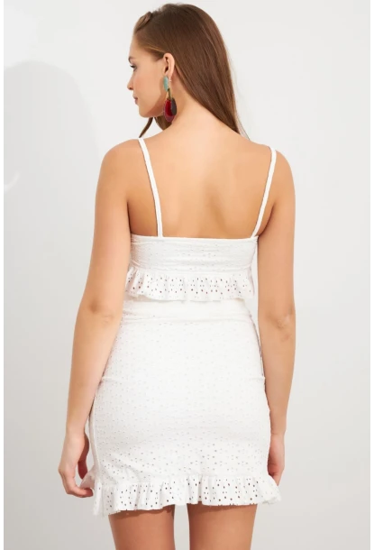 Kadın Beyaz Önü Bağlamalı Mini Etekli Takım LİT1088