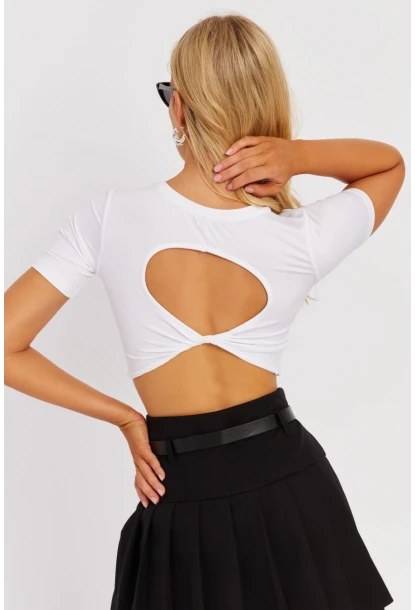 Kadın Beyaz Sırt Dekolteli Crop Bluz CY450