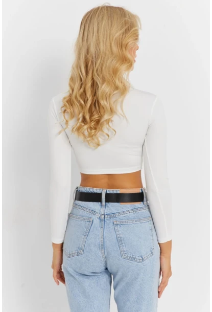 Kadın Beyaz V Yaka Crop Bluz CG368