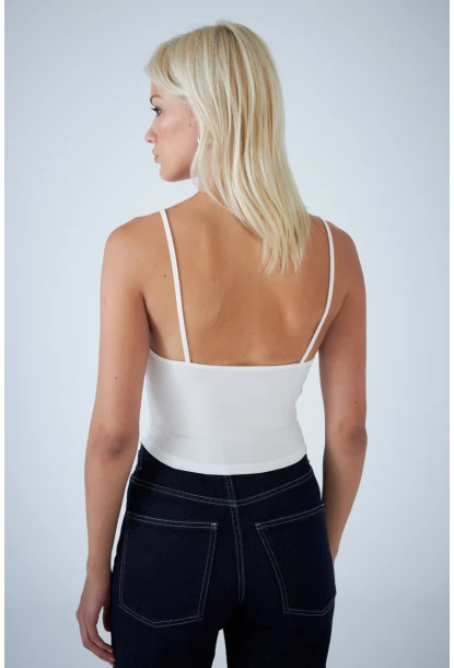 Kadın Beyaz V Yaka Crop Bluz COL1000