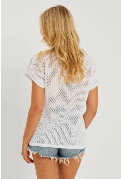 Kadın Beyaz V Yaka Fileli Bluz SMT230