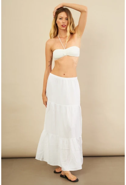 Kadın Beyaz Yırtmaçlı Müslin Etek ÖM7016
