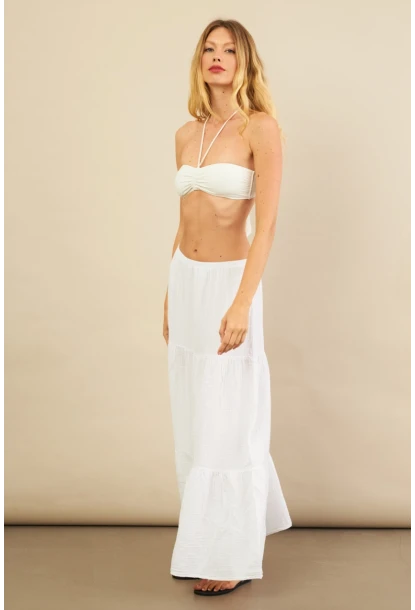 Kadın Beyaz Yırtmaçlı Müslin Etek ÖM7016