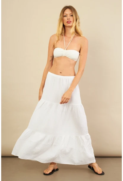 Kadın Beyaz Yırtmaçlı Müslin Etek ÖM7016