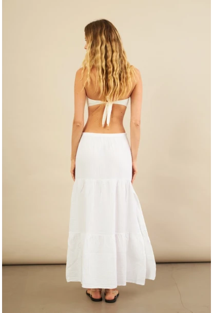 Kadın Beyaz Yırtmaçlı Müslin Etek ÖM7016