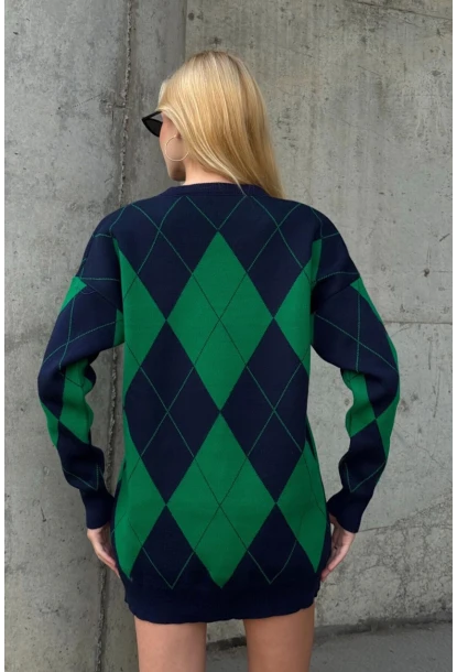 Kadın Bisiklet Yaka Baklava Desenli Triko Kazak