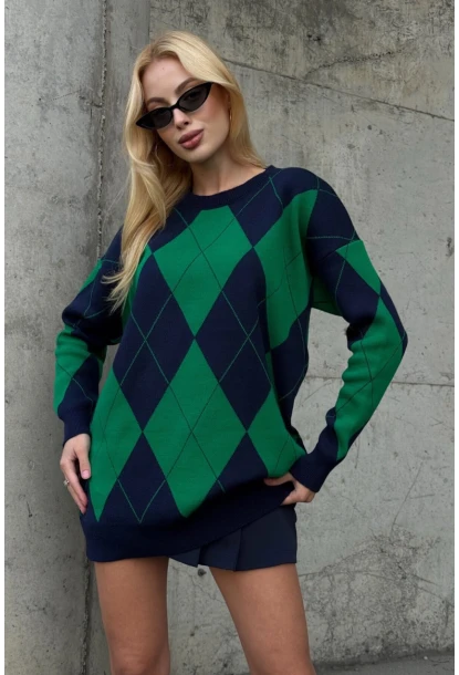 Kadın Bisiklet Yaka Baklava Desenli Triko Kazak