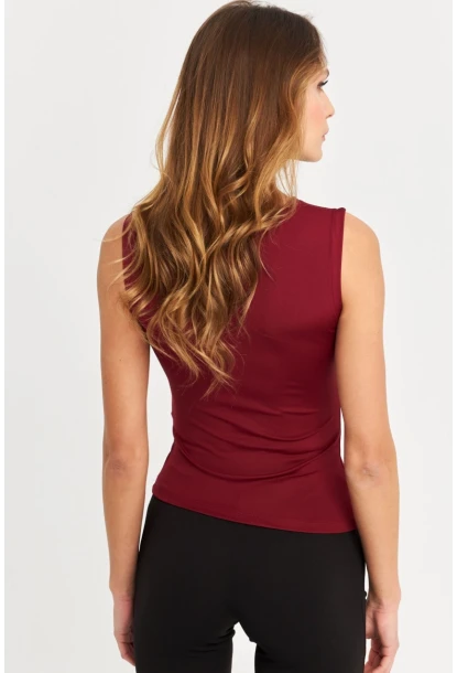 Kadın Bordo Aksesuarlı Büzgülü Bluz MOD2381